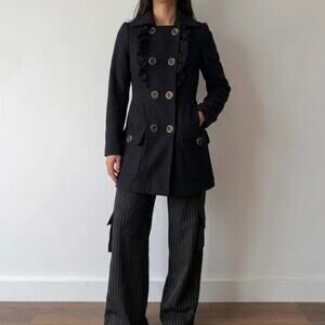 Black Wool Funnel Neck Coat Southern Gothic Ethereal Grunge Indie Sleaze